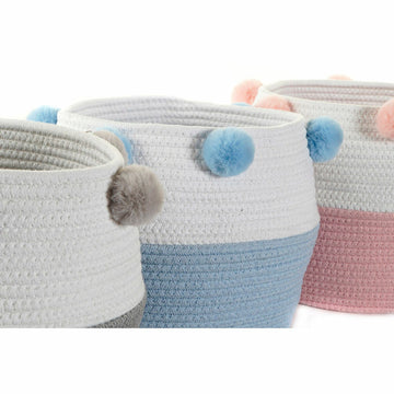 DKD Home Decor Körbe mit Bommeln in Grau, Blau und Rosa - homely Family Shop