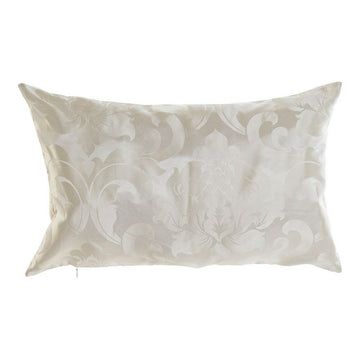 Beige Kissen mit rechteckiger Form und floralem Muster. Kunststoff-Material.
