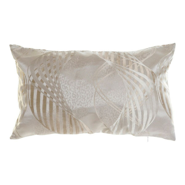 Beige Kissen mit Karomuster. Dekoratives Heimtextil für Sofa oder Bett.