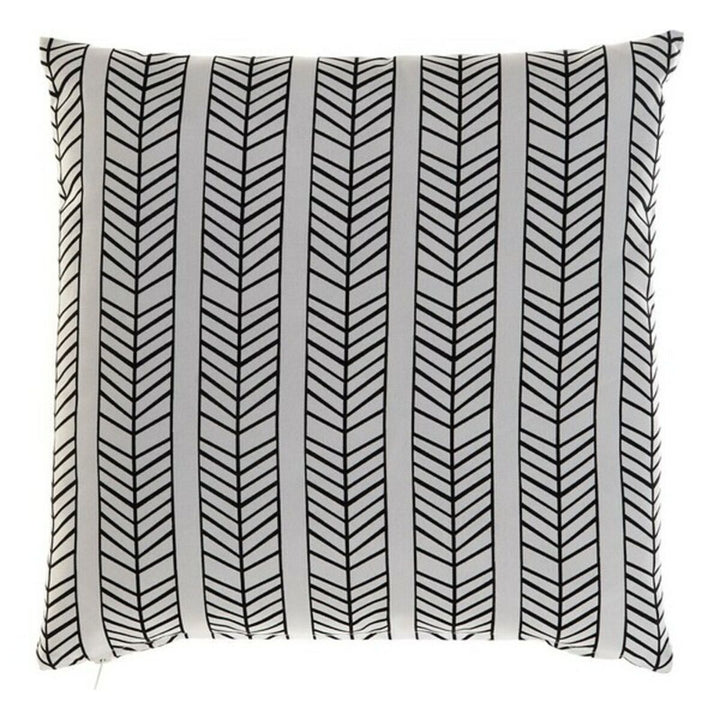 Weißes Kissen mit schwarzem Pfeile-Muster im Boho-Stil für moderne Dekoration.