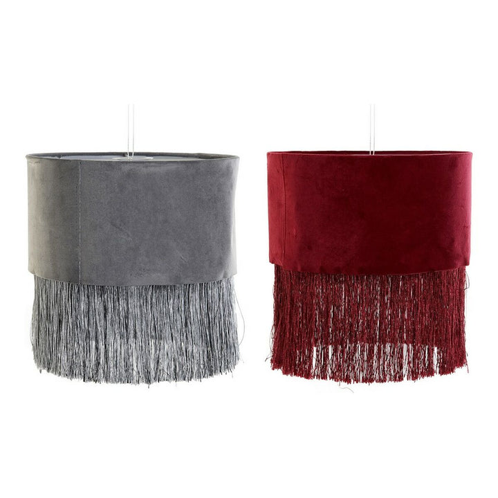 DKD Lampenschirme im Sixties Stil, Grau und Burgunderrot mit Fransen - homely Family Shop