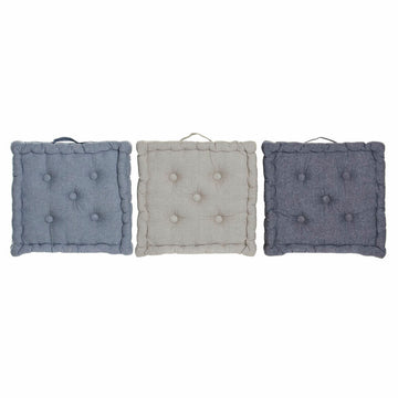 DKD Home Decor Bodenkissen, blau, grau und marineblau mit Knopfdesign und Tragegriff.