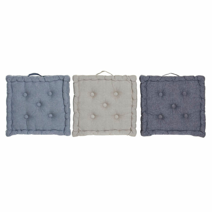 DKD Home Decor Bodenkissen, blau, grau und marineblau mit Knopfdesign und Tragegriff.