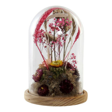 DKD Home Decor Kristall Blumen Arrangement im Glasdom auf Holzsockel - homely Family Shop