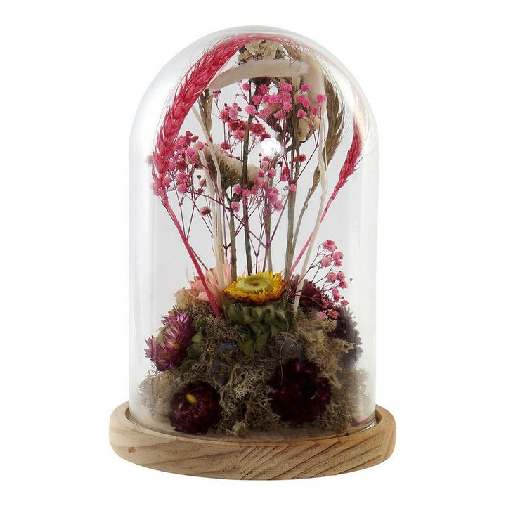 DKD Home Decor Kristall Blumen Arrangement im Glasdom auf Holzsockel - homely Family Shop