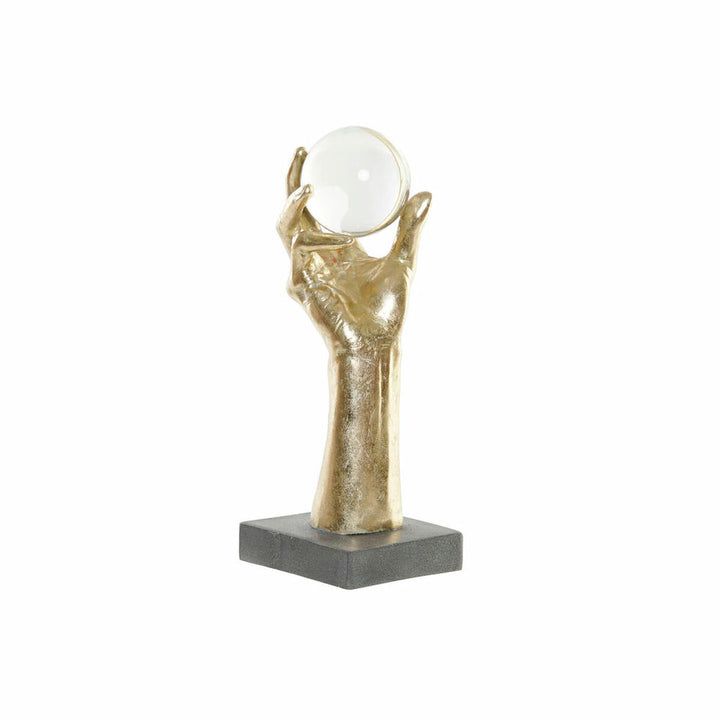 Goldene Harzhand hält Kristallkugel auf schwarzem Sockel - Homely Family Shop