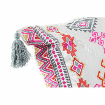 Detailansicht: Buntes Kissen im Araber-Stil mit Quaste und dekorativer Stickerei.