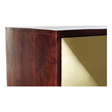 Detailansicht: Dunkelbraune Anrichte aus Akazienholz mit goldenen Akzenten - homely Family Shop