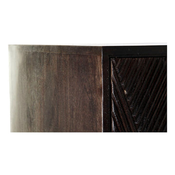 Nahaufnahme dunkles Mango-Holz Sideboard mit geometrischem Muster - homely Family Shop