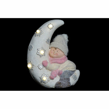 DKD Home Deko-Figur: Kind auf Mond mit Lichtern, weiß-rosa - Homely Family Shop