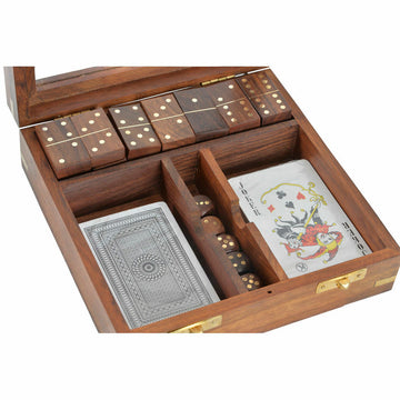 DKD Home Decor Tischspiel aus Sheesham mit Würfeln und Karten - homely Family Shop