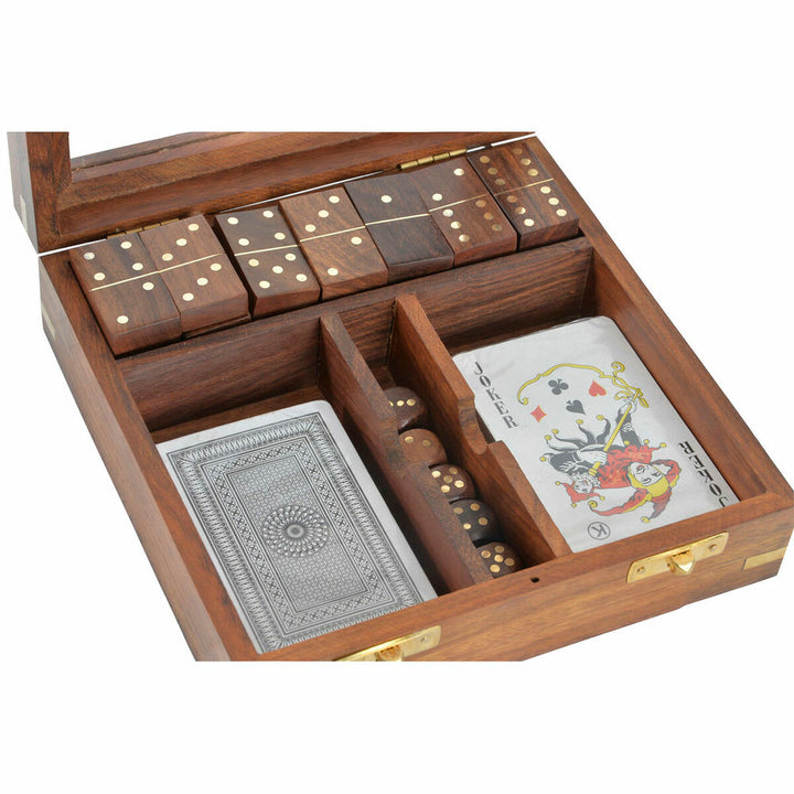 DKD Home Decor Tischspiel aus Sheesham mit Würfeln und Karten - homely Family Shop