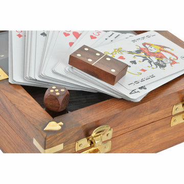 DKD Home Decor Tischspiel aus Sheesham Holz mit Würfel und Karten - homely Family Shop