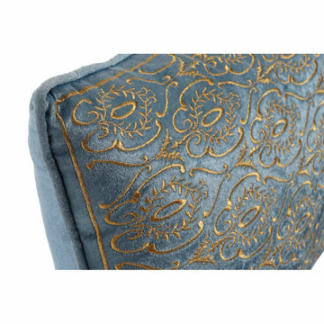 Blaues Kissen mit goldfarbenen Stickereien. Dekoratives Design für Ihr Zuhause.