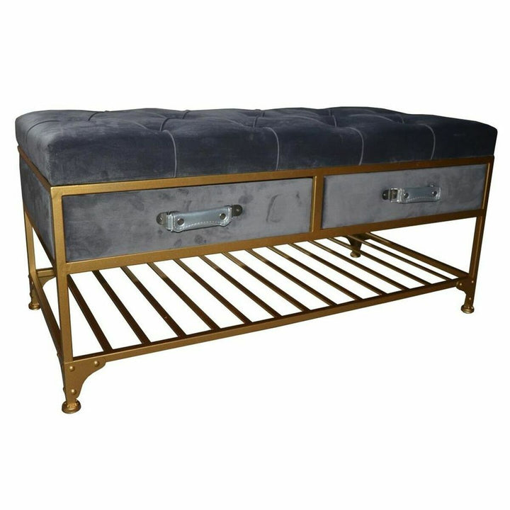 Restaurierter Hocker mit grauen Schubladen und goldenem Rahmen - homely Family Shop