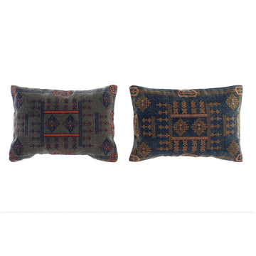 Zwei dekorative Kissen in Blau und Orange mit Araber Karomuster. Wohnaccessoires.