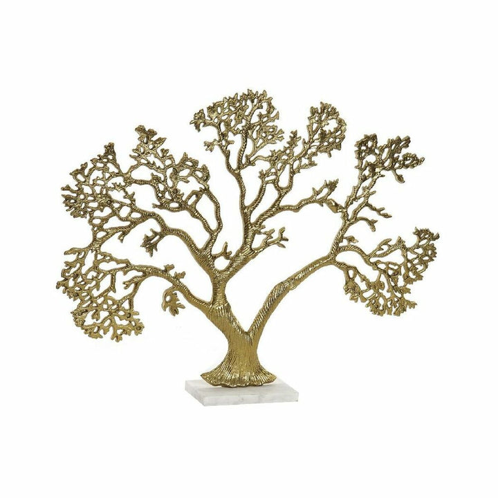 Goldene Deko-Figur Baum aus Aluminium mit Marmorsockel, filigrane Äste.