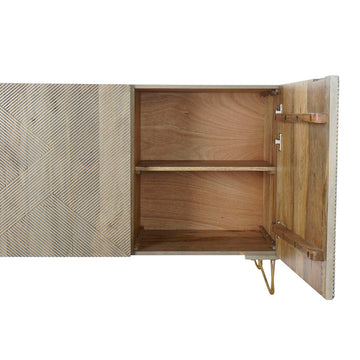 Innenraum der grauen Anrichte mit goldenen Akzenten aus Mango-Holz - Homely Family Shop