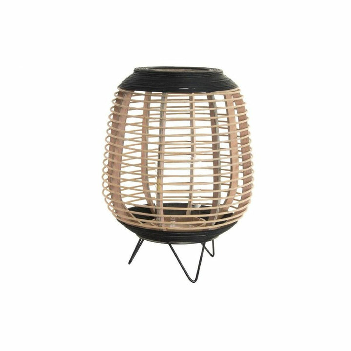 DKD Home Decor Kerzenschale mit Bambusrahmen und schwarzem Metallsockel.