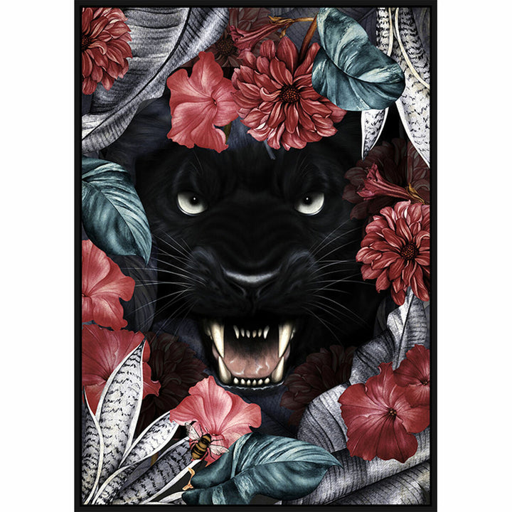DKD Home Decor Bild: Schwarzer Panther, tropische Blumen im Dschungel. - homely Family Shop