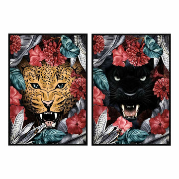 DKD Home Dekor Bild mit Dschungel Katzen und tropischen Blumen. - homely Family Shop