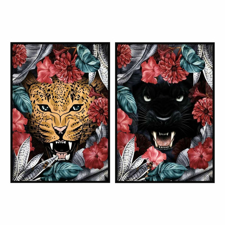 DKD Home Dekor Bild mit Dschungel Katzen und tropischen Blumen. - homely Family Shop