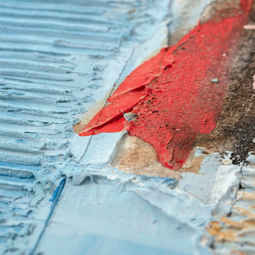 Detailreiches, abstraktes DKD Bild in Blau und Rot - Homely Family Shop