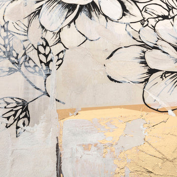 Detail abstrakte Malerei mit Blumen und Goldakzenten - Homely Family Shop