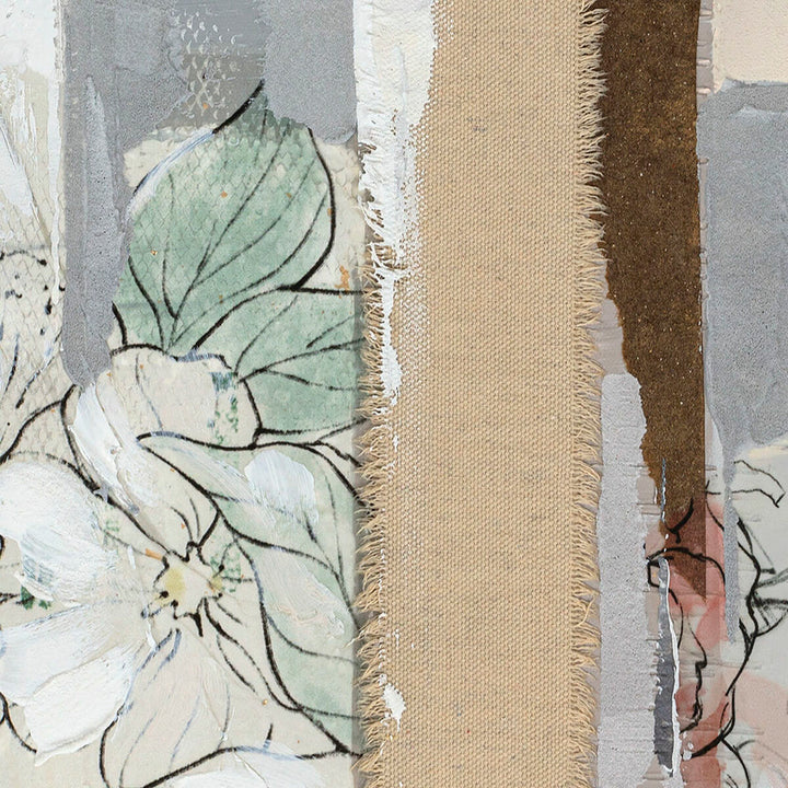 Abstraktes DKD Home Dekor Bild mit Blumen und Stoffdetails - Homely Family Shop