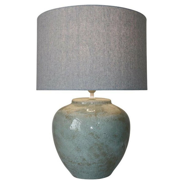 DKD Home Tischlampe mit Keramikfuß und Leinenschirm in Grau - homely Family Shop