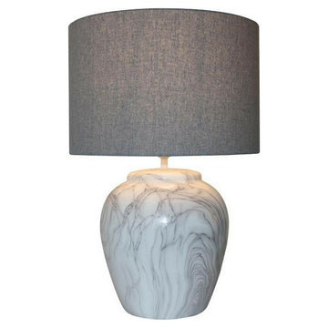 DKD Tischlampe mit Keramikfuß und Leinenschirm in Grau und Weiß - homely Family Shop