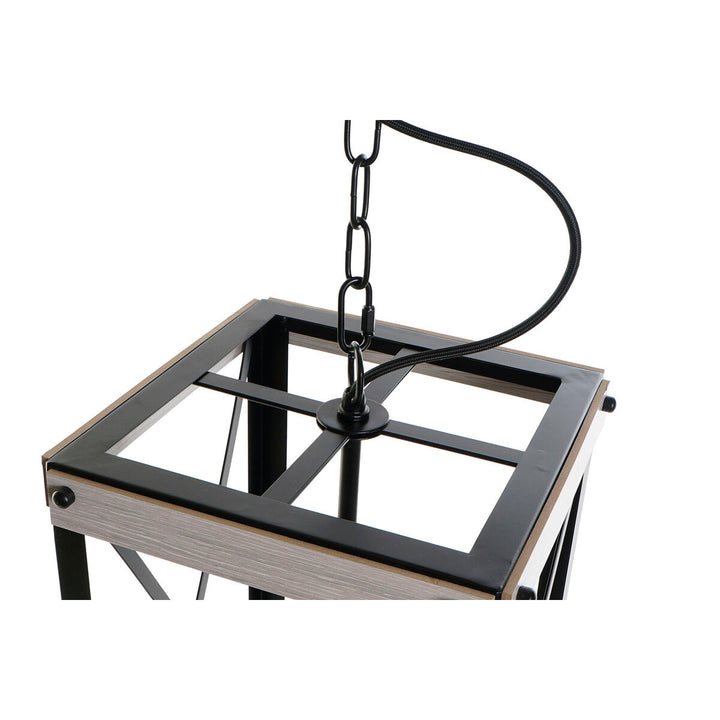 Schwarze Metall Deckenlampe mit braunem Holzrahmen - Homely Family Shop