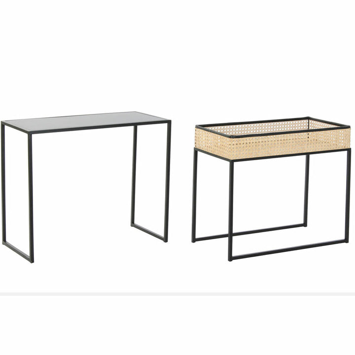 DKD Home Decor Tisch: Schwarz, Natur Korb und Glas - homely Family Shop