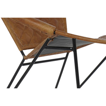 Detailaufnahme: Esszimmerstuhl mit braunem Leder und schwarzem Gestell - homely Family Shop
