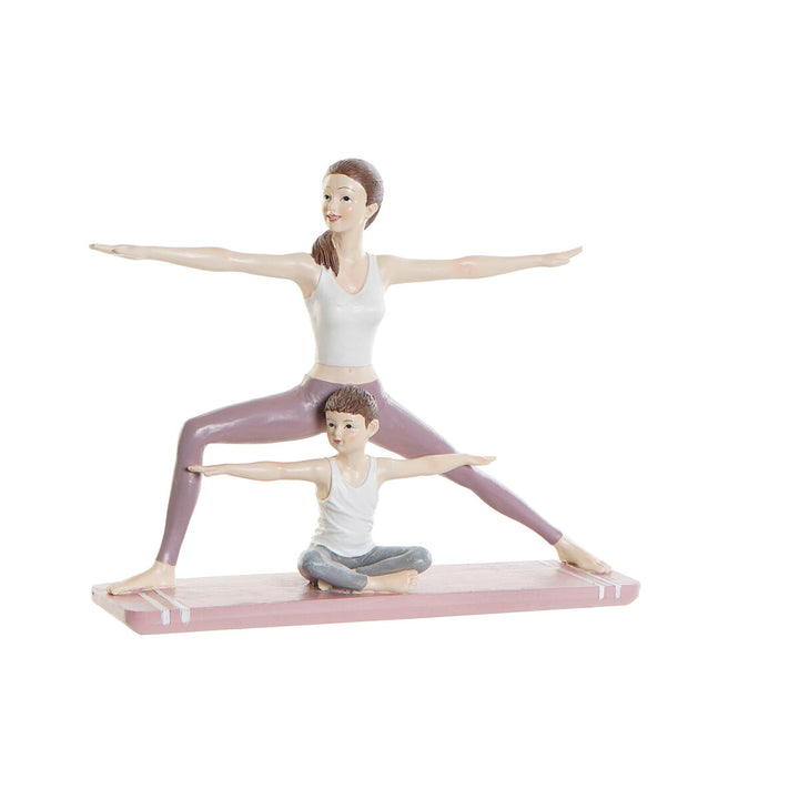 Scandi Deko-Figur: Mutter und Kind machen Yoga. Rosa Akzente, friedliche Yoga-Szene.