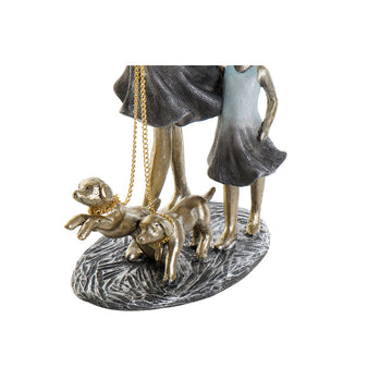 Blaue Gold Deko-Figur einer Familie mit zwei Hunden an goldenen Leinen von DKD Home Decor.