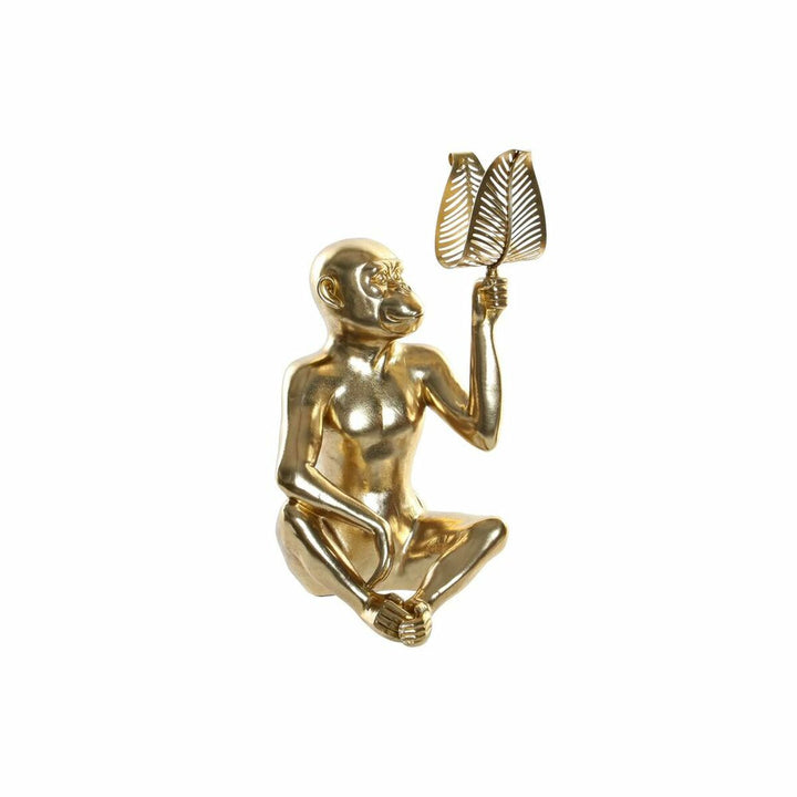 Goldene Affen-Figur mit Pflanzenblatt aus Metallharz - homely Family Shop