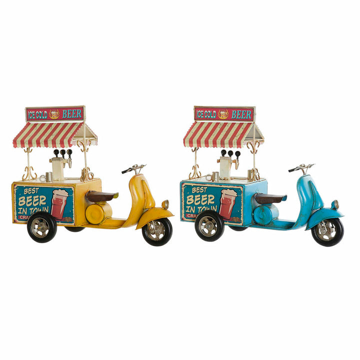 Vintage Deko-Figuren: Gelber und blauer Bierwagen auf Roller mit Zapfhahn - Homely Family Shop