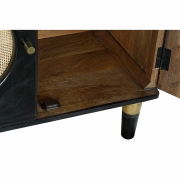 Detailaufnahme: Schwarze Anrichte mit Rattan und Mango-Holz - Homely Family Shop