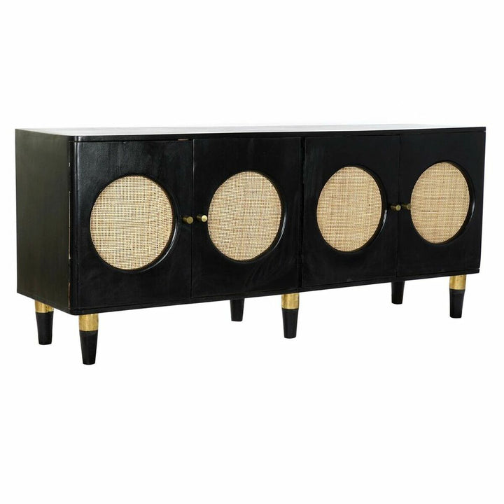 Schwarze Anrichte mit Rattan Details und Mango-Holz - Homely Family Shop