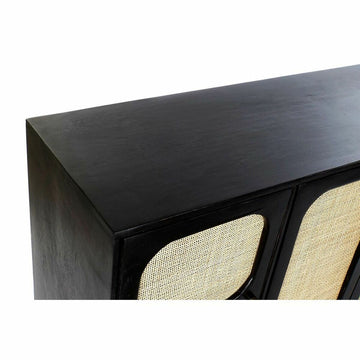Detail der schwarzen Anrichte mit Rattan und Mango-Holz - homely Family Shop