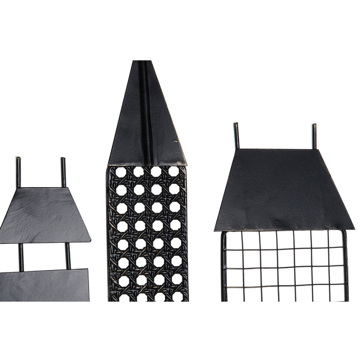 Schwarze und goldene Wanddekoration im Loft-Stil. Geometrische Muster und Texturen.
