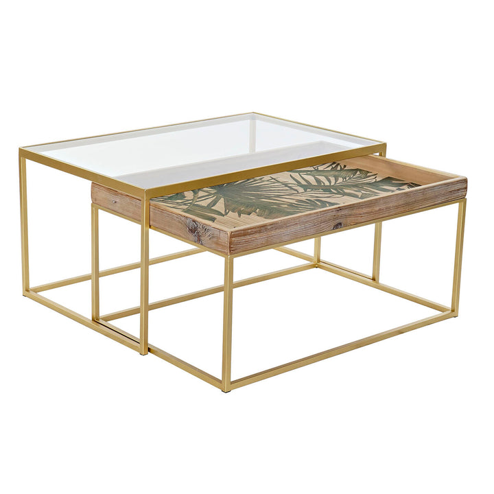 DKD Tischdeko mit Goldrahmen, Holztablett und Glasplatte - homely Family Shop