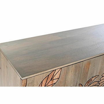 Detailansicht: Graue Anrichte aus Mango-Holz mit Blattdekor - homely Family Shop
