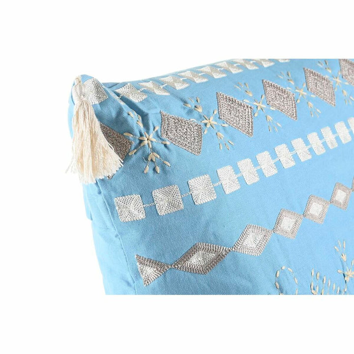 Blaues Kissen mit geometrischem Muster und Quaste. DKD Home Dekor Kissen.