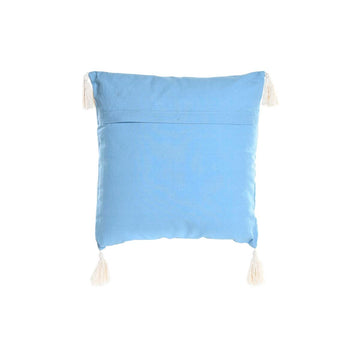 Blaues Kissen mit weißen Quasten, 40x40 cm, DKD Home Decor. Dekokissen.