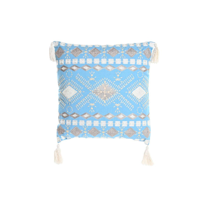 Dekoratives blau-weißes Kissen mit geometrischem Muster und Quasten, DKD Home Decor.