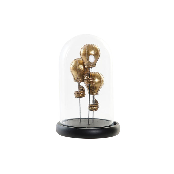 Schwarze Deko-Figur mit goldenen Heißluftballons unter Glasdome. Elegante Home Decor Figur.