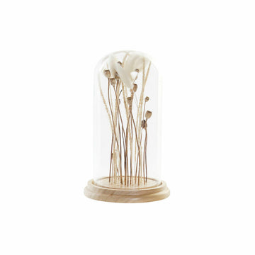 Braune Deko-Figur mit getrockneten Blumen unter Glasglocke auf Holzsockel für Home Decor.