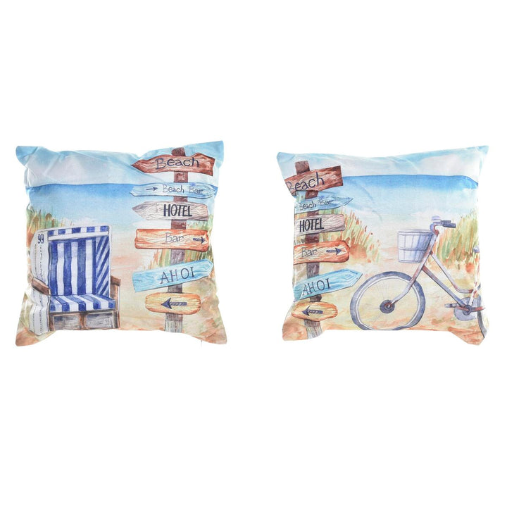 Bunte DKD Home Decor Kissen mit Strandmotiv: Strandkorb und Fahrrad Design.